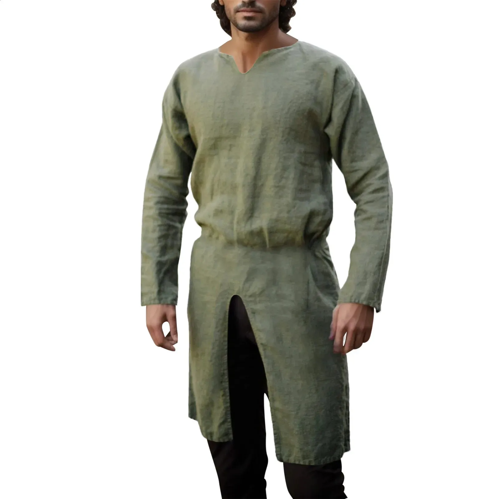 Medieval Renaissance Retro Linen Shirt Top Tuned Mens Long Dress Retro ...