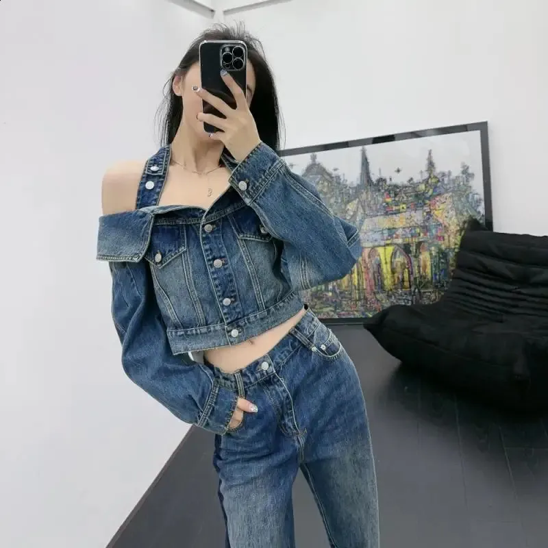 Save Big on Bulk Ladies' Denim Jackets Y2k Womens Clothes, Denim Cropped  Jacket With Hollow Out Halter Neck, High Waist Design, Long Sleeves, Y2k
