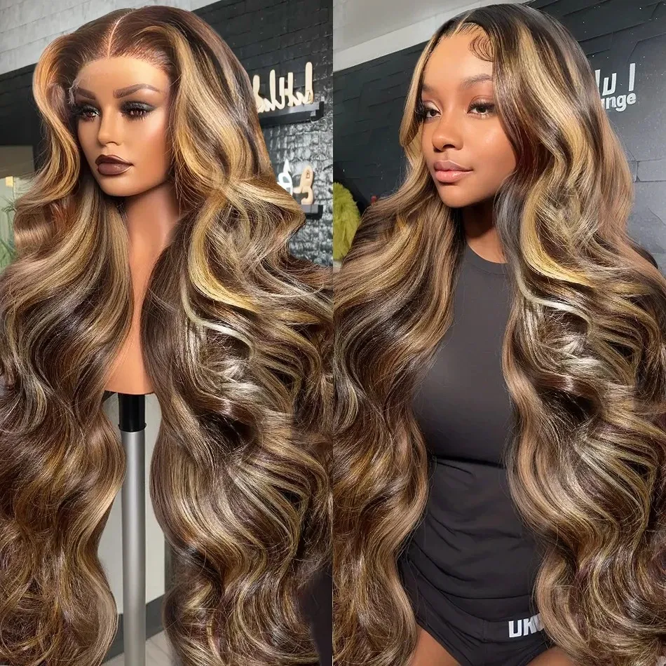 200 Colored Highlight Body Wave 13x6 HD Lace Front Human Hair Wigs 30 40 Inch Honey Blonde Water Wave 13x4 Lace Frontal Wig full lace human hair wigs