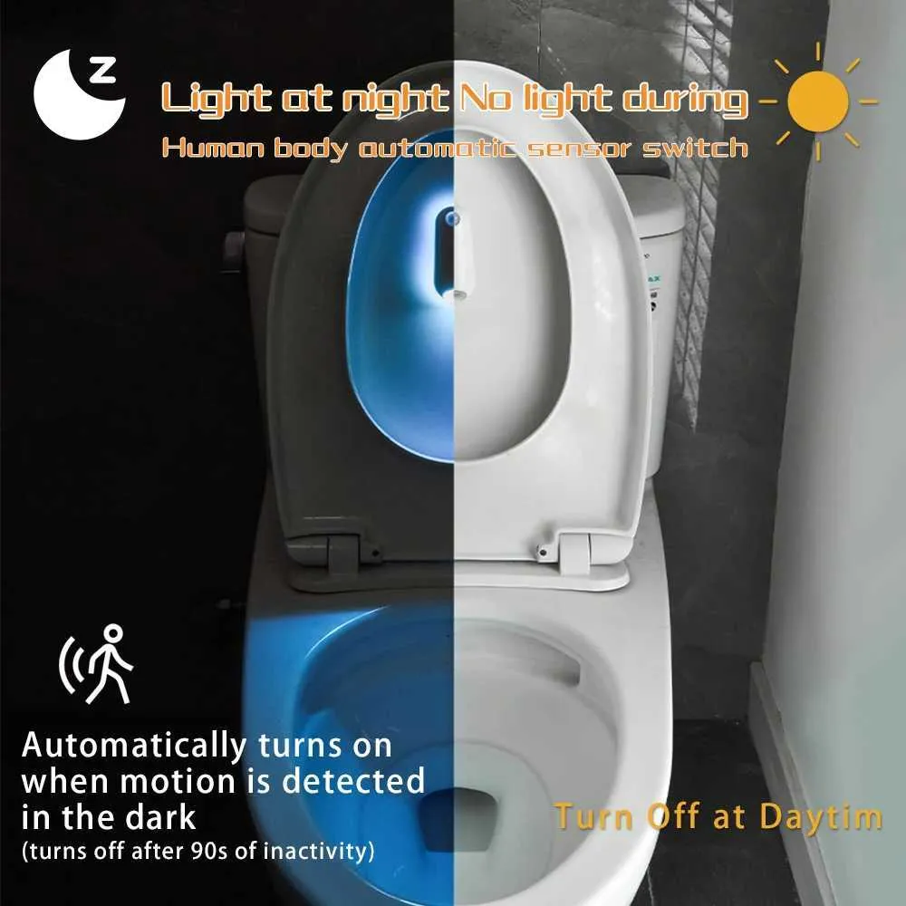 Luce Notturna Per WC Semme Con Sensore Di Movimento - Lampada LED 8 Colori Per Bagno E Toilette - Alimentazione A Batterie (Non Incluse) - Rilevamento 3 Metri