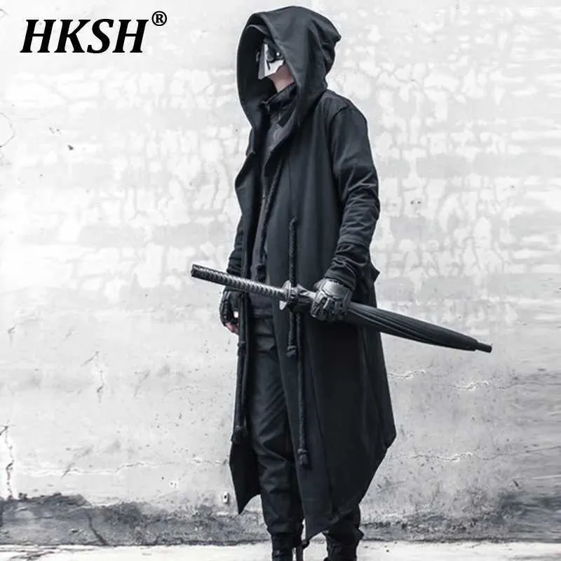 HKSH Mens Wool Blend Windbreaker Large Dark Gothic Trench Coat