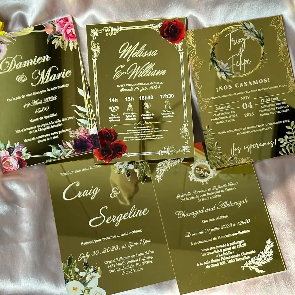 10 Custom Mirror Gold Acrylic Invitation Cards - Personalized for Weddings  \u0026 Birthdays! Shop Now! from Dhgate Greeting Cards - price 88.73, image size:960x960