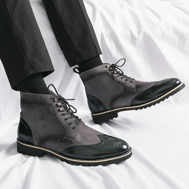 Men's Classic Wingtip Brogue Leather Ankle Boots For Business_voghion.com
