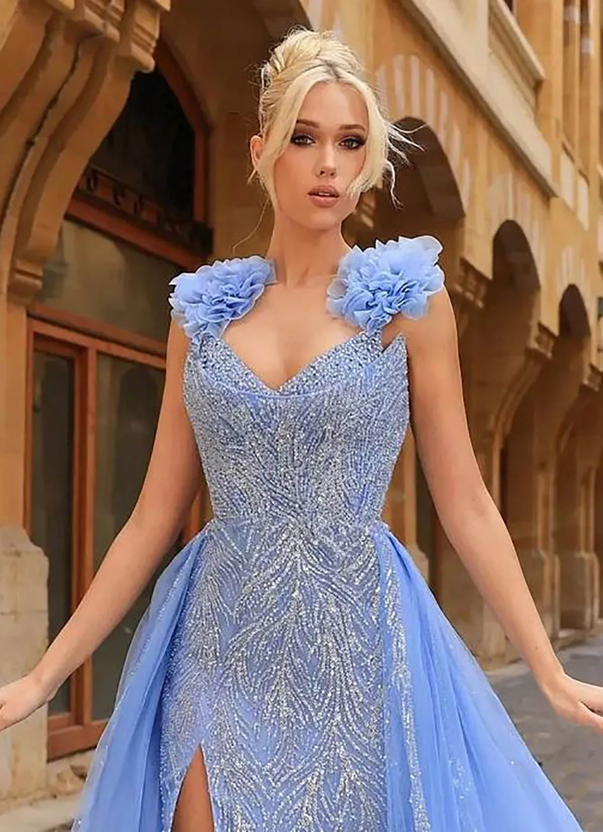 blue dress for engagement party WD6874 Scoop Neck Ball Gown Wedding Dress Satin bridal Engagement Dres –  Siaoryne main image 0