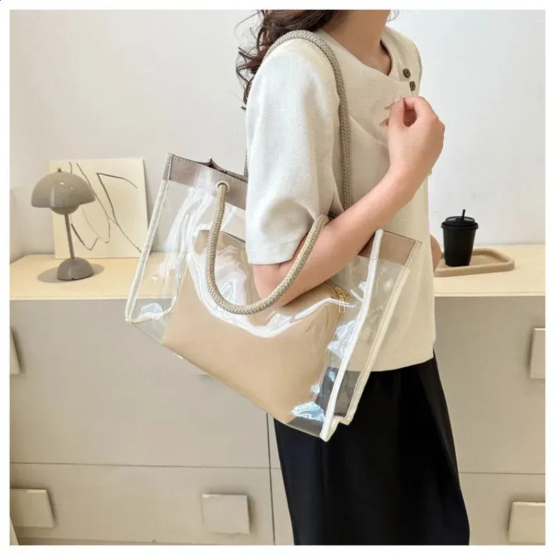 Large Clear Tote Bag - Transparent PVC Shoulder Bag For Beach, Shopping, Stadium