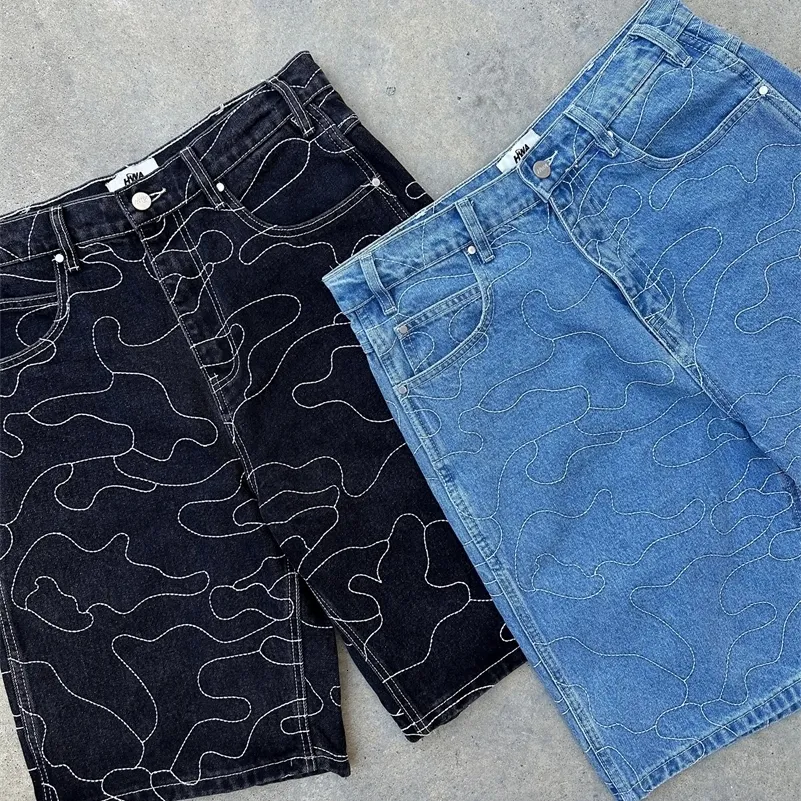 DHgate.com:Harajuku Hip Hop Geometry Embroidered Baggy Denim