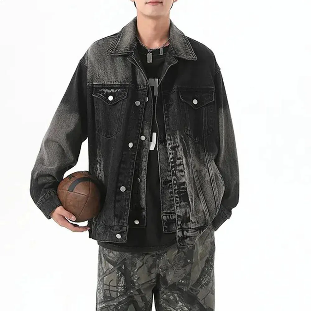 Mens Washed Denim Jacket - Graffiti Print, Casual Streetwear