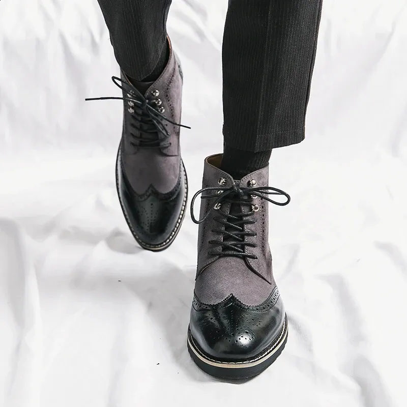 Men Dress Classic Brogue Wingtip Lace Up High Ankle Business Boots 240828_voghion.com