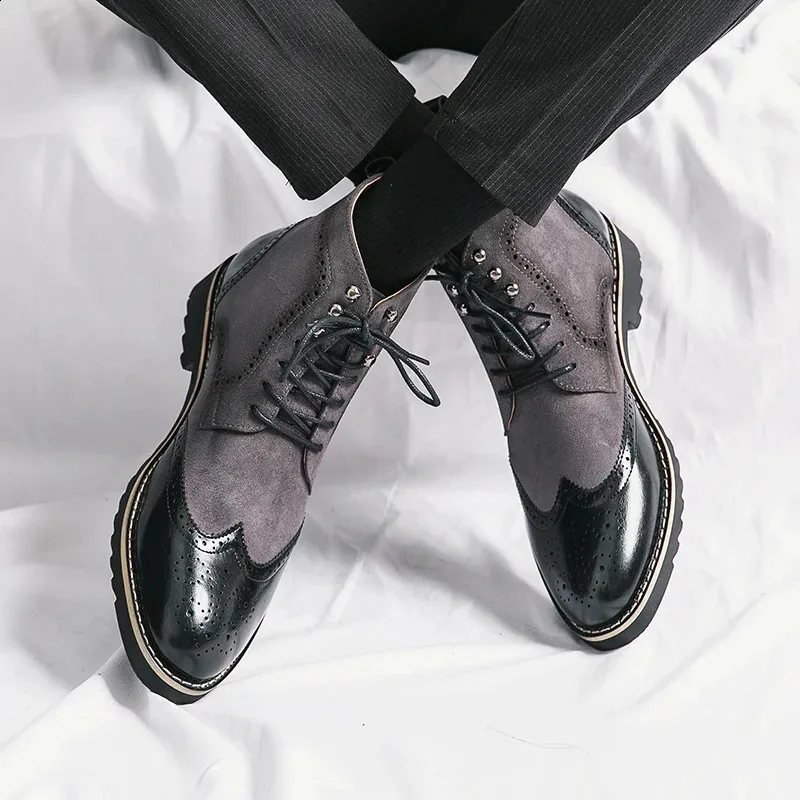 Men Dress Classic Brogue Wingtip Lace Up High Ankle Business Boots 240828_voghion.com