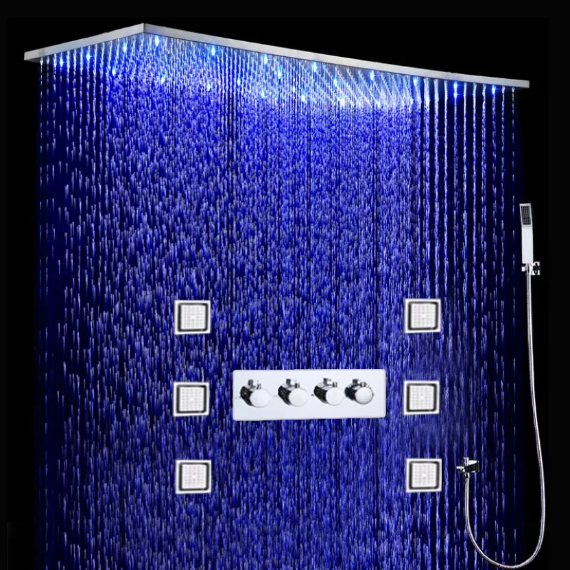 Thermostatic LED Led Shower Set With Massage Jets And Large Rain ...