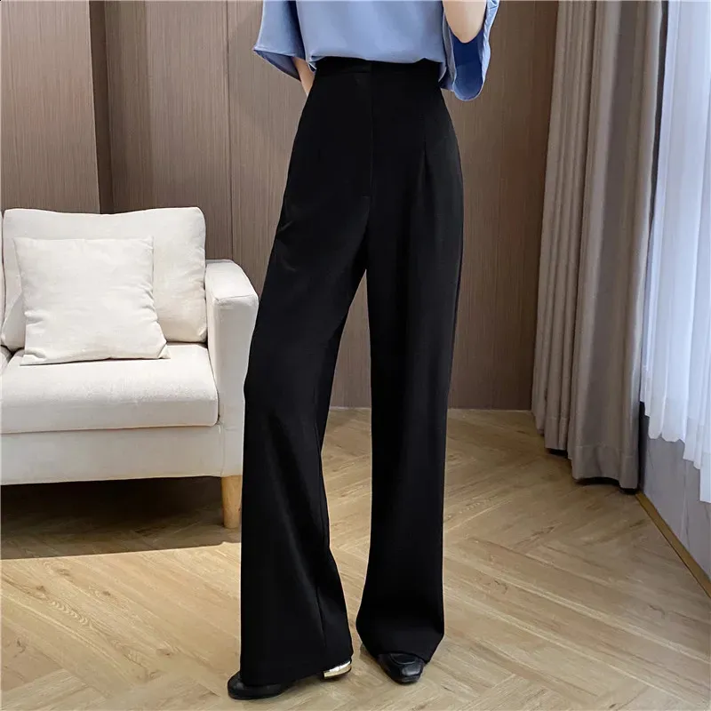 High-Waisted Black with Wide-Leg Tailored Pants for Women - Spring Casual Wear with Advanced Sense of Style and Thin Drape - Style 240829