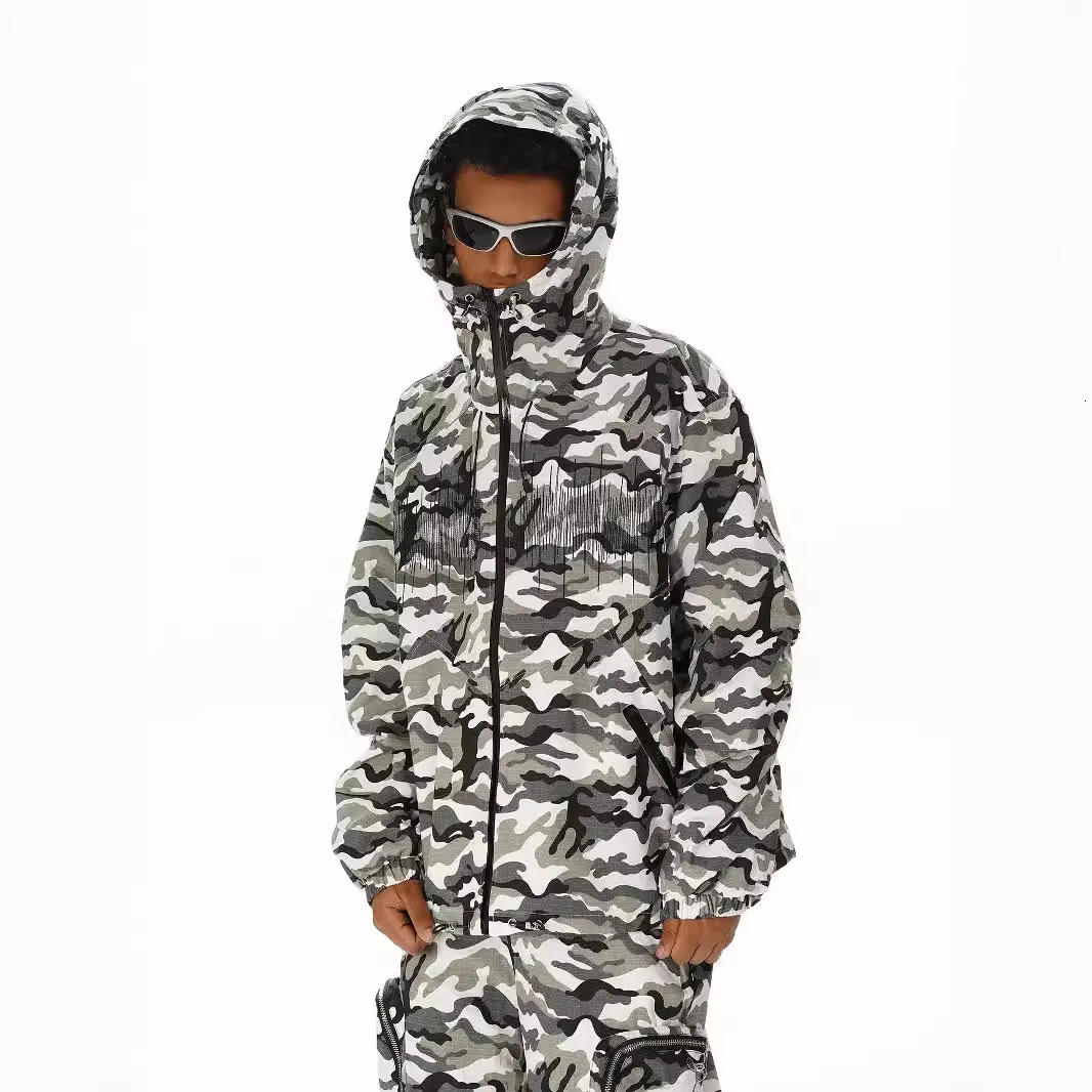 Camouflage Cooded Assault Jacke Herren Trendige Straßenwächen