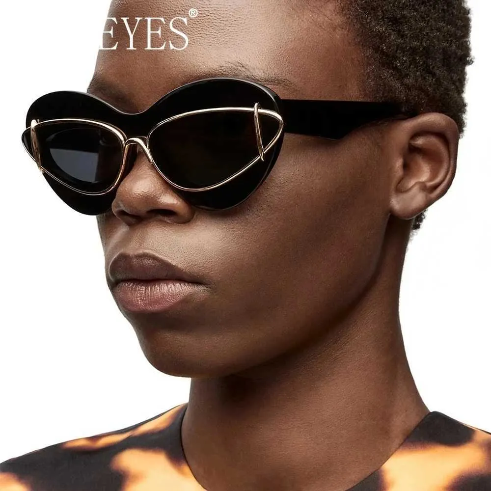 Sunglasses Luxury Cat Eye Sunglasses Women 2024 Fashion Double Frame Sun Glasses Unisex Shades Eyewear Trendy Brand Designer Cateye Glasses