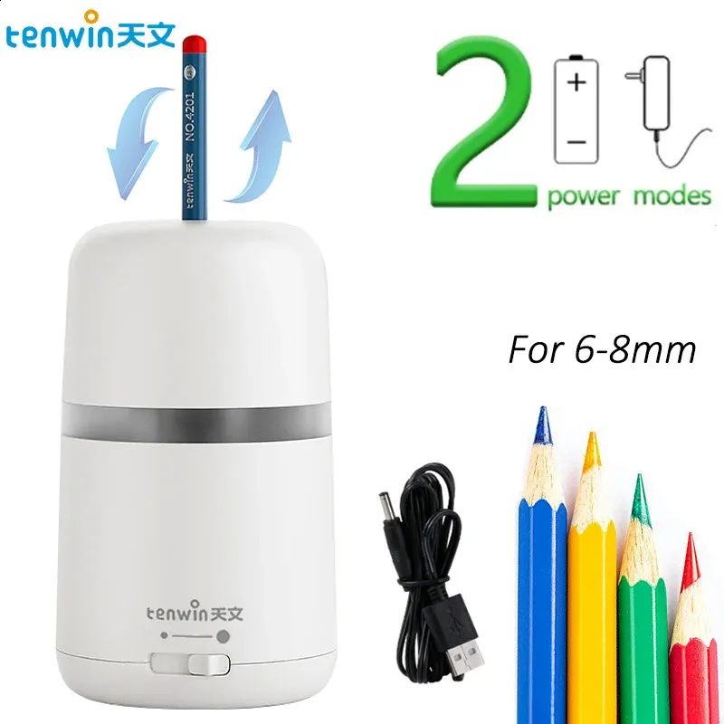 Tenwin Electric Pencil Sharpener, Battery Operated, 2 Holes, Silver