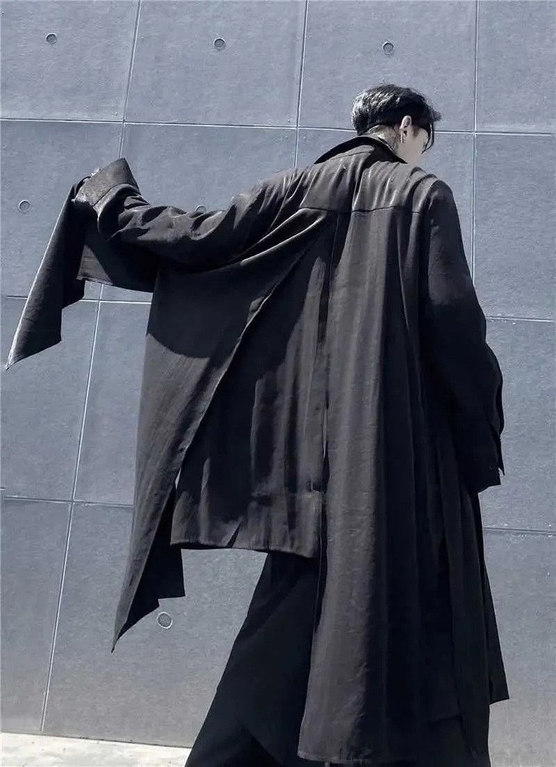 Men's Wool Blend Coat Black Long Windproof Gothic Cardigan Punk