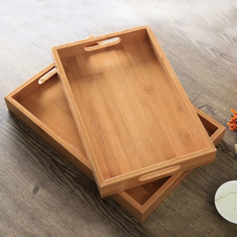 Bamboo Serving Trays With Handles: Rectangular Kitchen Food Trays