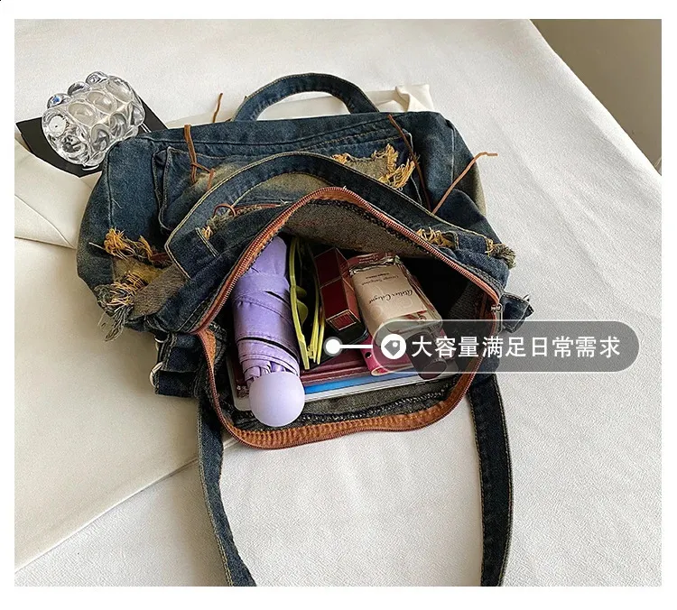DHgate.com:Y2K Denim Shoulder Bag - Vintage Washed Messenger