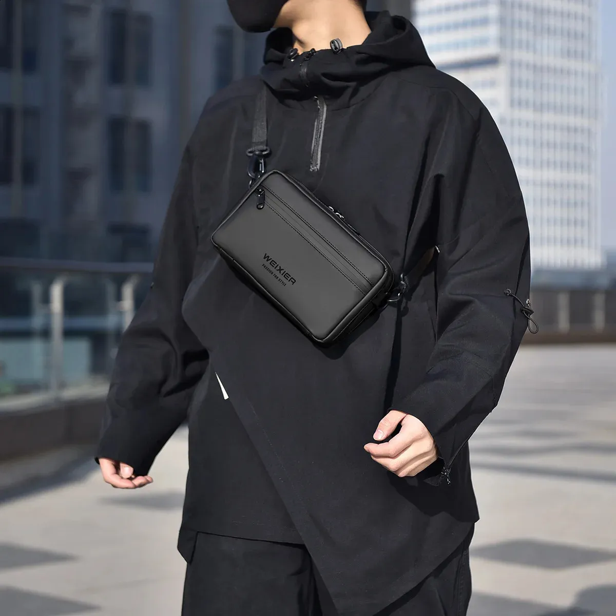 WEIXIER Oxford Cloth Crossbody Shoulder black bag for Men