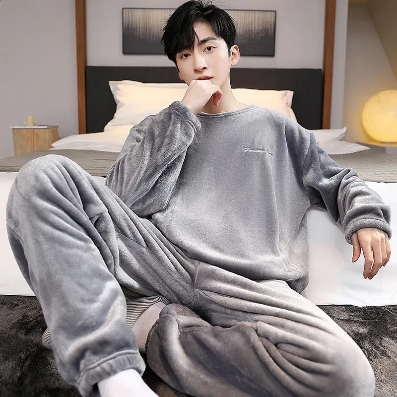 Long Sleeve Mens Furry Pyjamas Long Sleeve Fleece Nightwear
