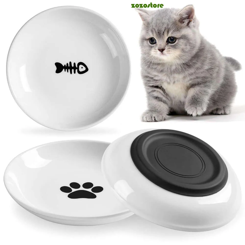 Upgraded Cat Food Bowl, Non-Slip Porcelain Cat Plate, Anti-Tip Dog Food  Tray, Silicone Bottom Pet Bowl for Cats, Dogs, and Small Animals