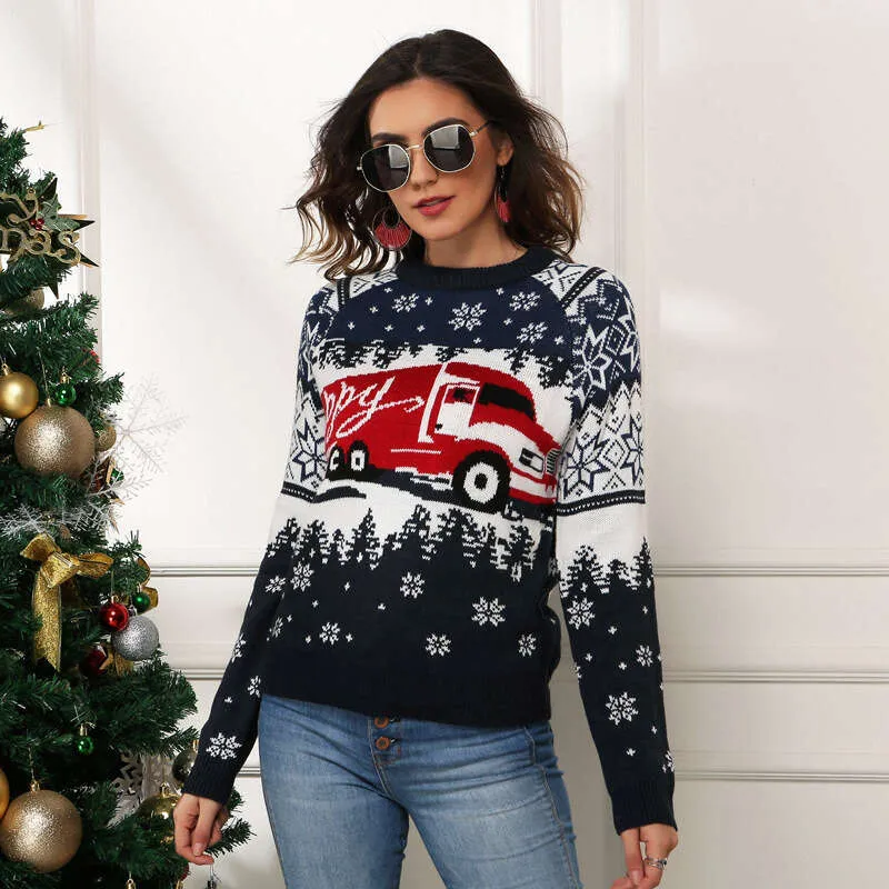 Snowflake Christmas Sweater for Women - Long Sleeve Knit Pullover ...