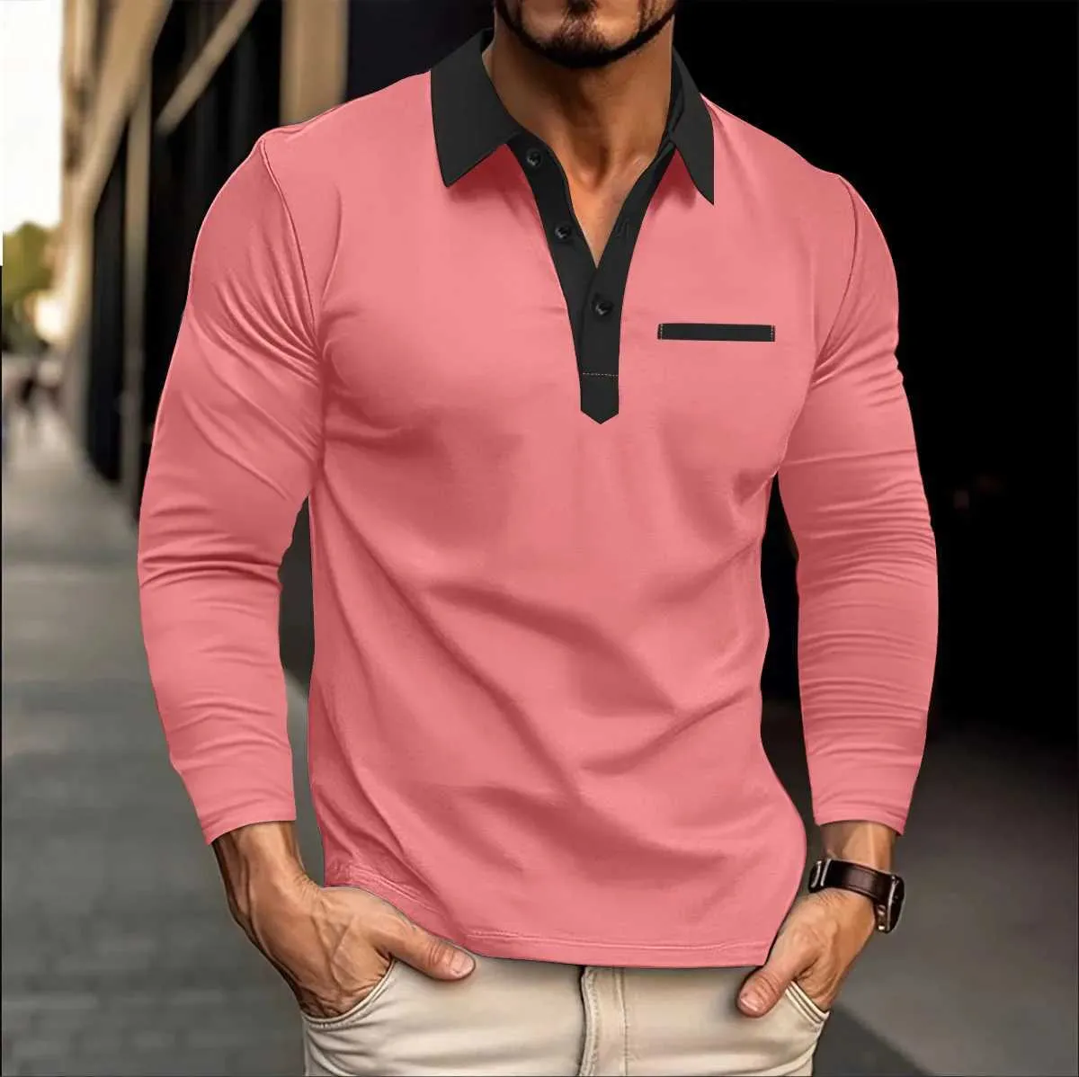 KDFJPTH Polo Shirt for Men Long Sleeve 0 Shirts Red Xxl