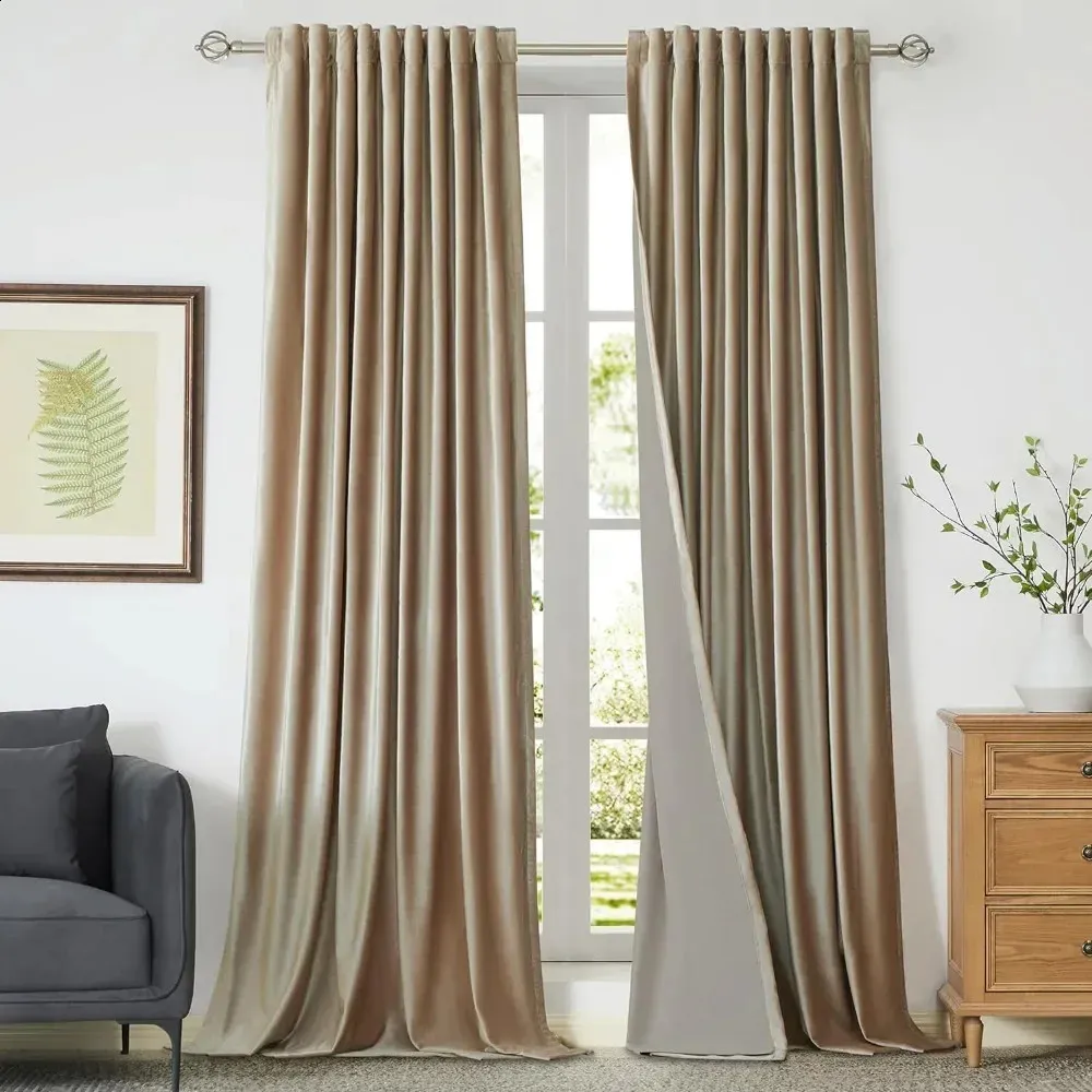 Luxury Velvet Blackout Curtains - 2 Panels Set With Tassel, 100x120 Inches, Burgundy, 85% Light Blocking - View #9