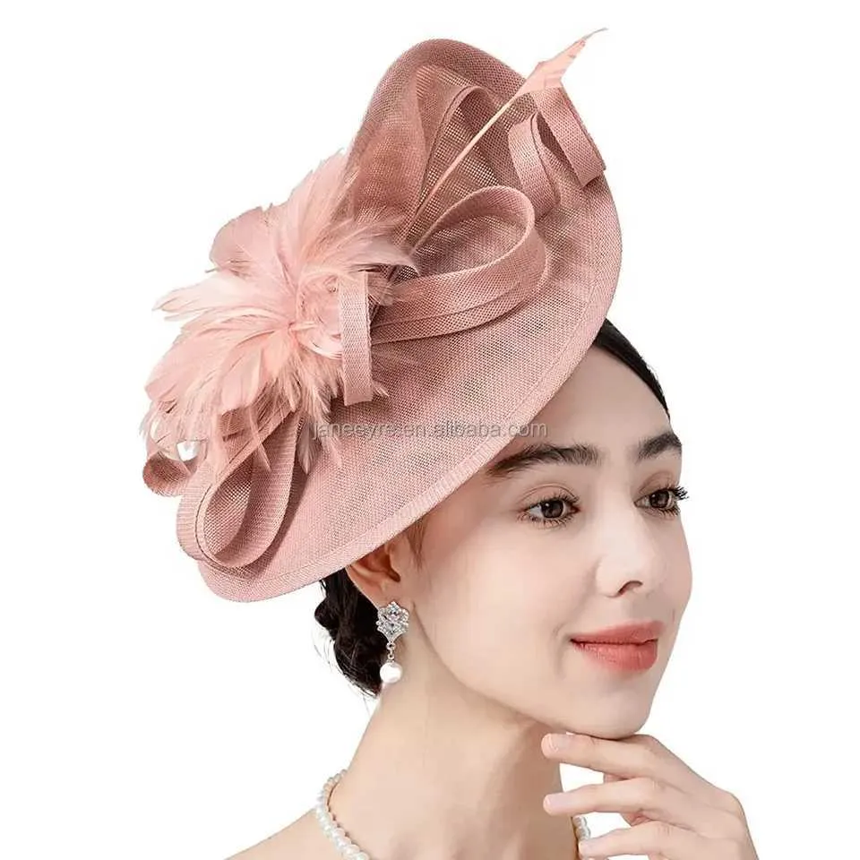 Vintage Sinamay Fascinator Hat Feather Headband for Weddings Tea Parties s-l400.jpg main image 2