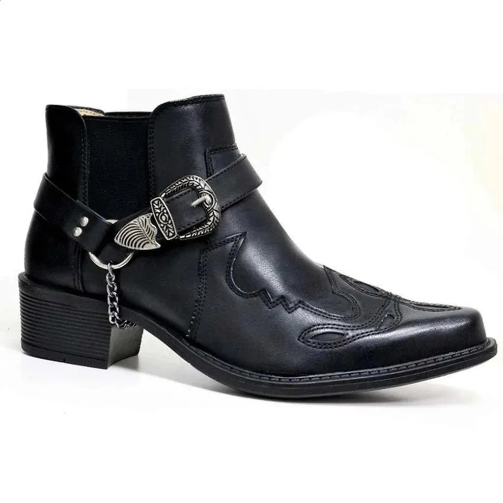 Retro Leather Cowboy Chelsea Boots for Men Pointed Toe Ankle Boots, Best  Seller!