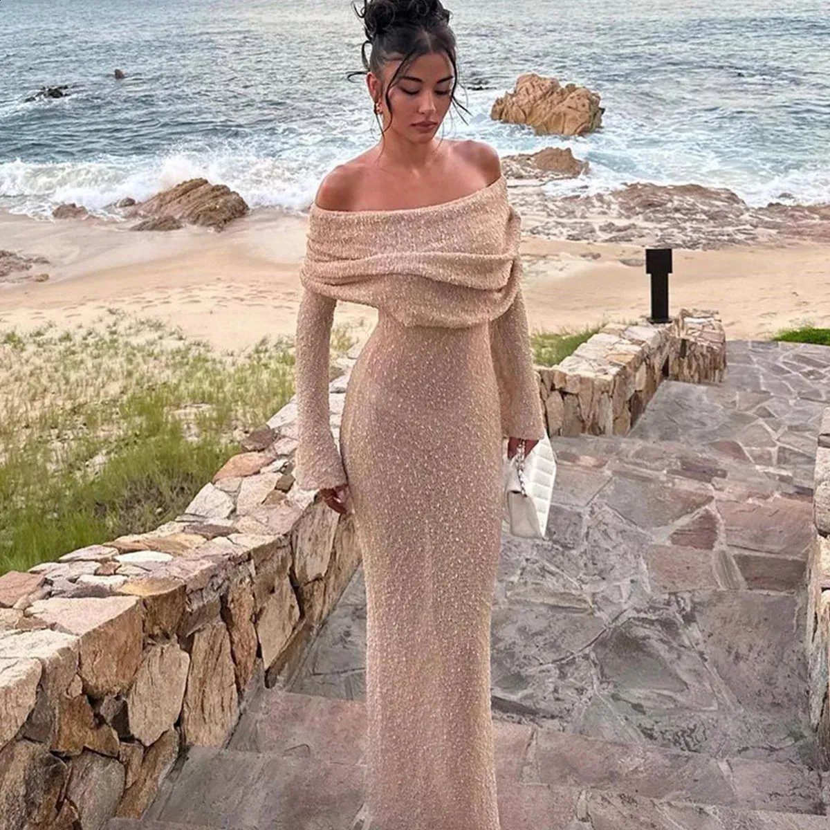white christmas dresses Glamorous Celebrity Dresses A Line Cut Out Elegant See Through Chiffon Festival Dress main image 1
