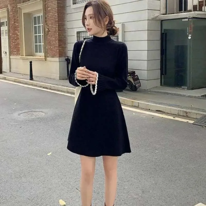 sweater knit midi dress Dark Green Knitted Long Sleeve Midi Dress