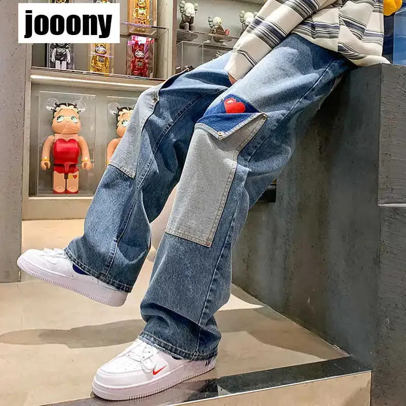 Patchwork Multi-Pocket Cargo Jeans: Street Style Denim Pants