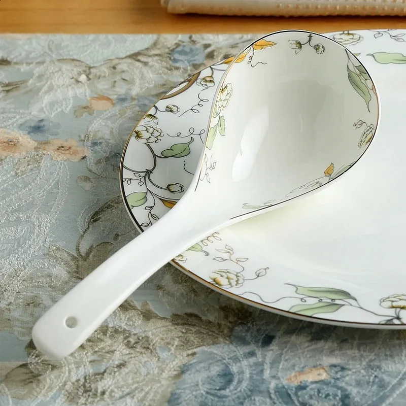 Ceramic Soup Spoon,Ramen Noodle Soup Spoons, Spoons Bone China Small Spoon Soup Spoon Long Spoon Small Soup Spoon Restaurant Spoon Dessert Spoon Ceramic Mixing Spoon Spoons Silverware-A(B - View #3