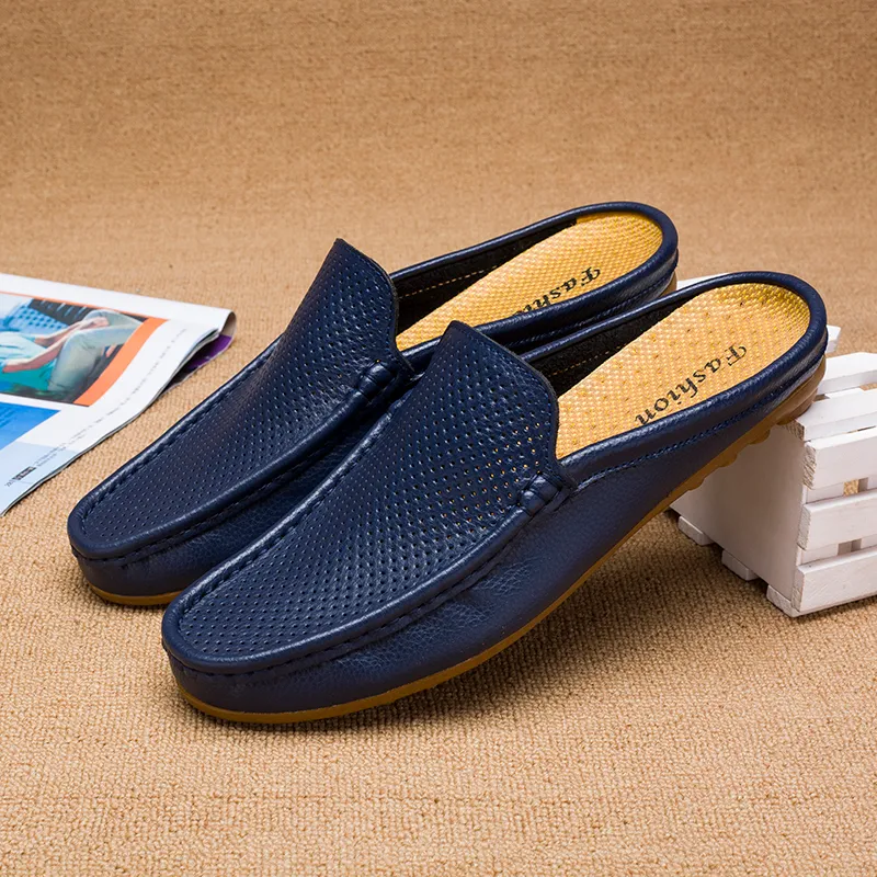Mens Slip-On Half Shoes Loafers Breathable Genuine Leather  display picture 1
