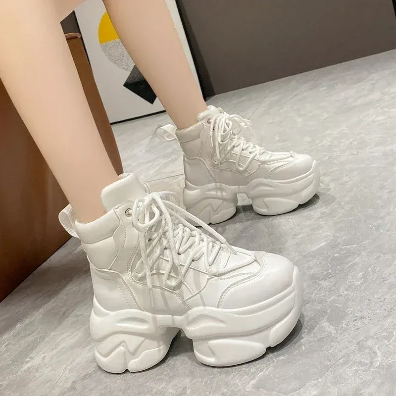 Platform Boot Bottom View Women's Platform Sneakers - Casual Chic Lace-Up High Top Warm Boots ...