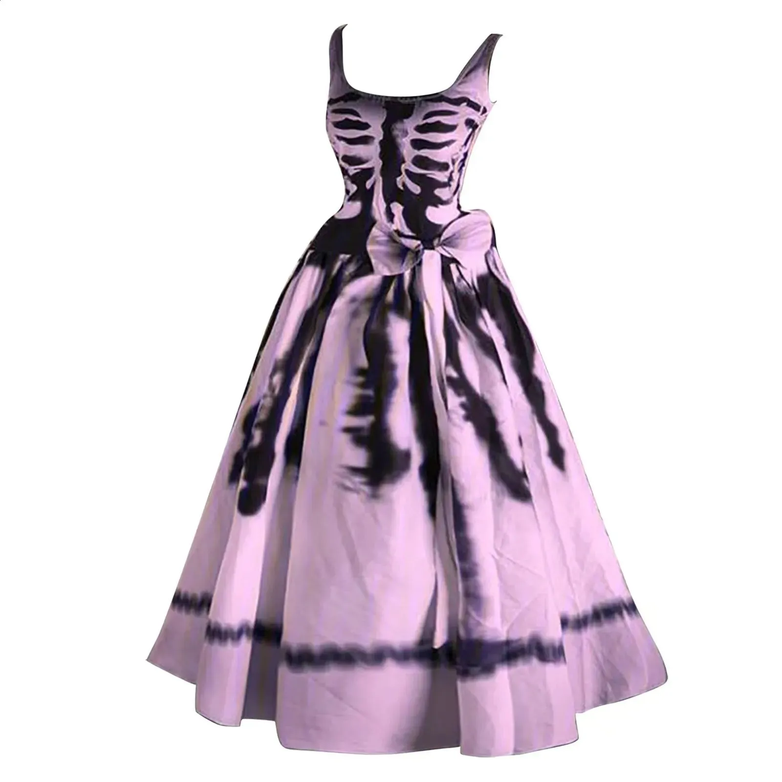 white christmas dresses Gothic Skull Colorblock Print Lace Up A Line Dress Hot Pink / XXL main image 0