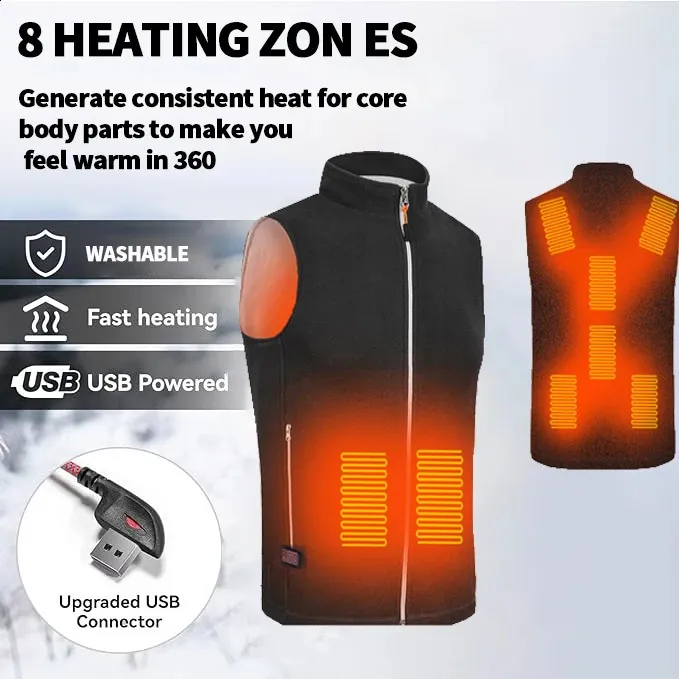 Gilet Chauffant électrique Pour Homme Et Femme – 11 Zones De Chauffage, 3 Niveaux De Température, Matériau Coton/polyester, Pour Ski, Camping, Travail Extérieur