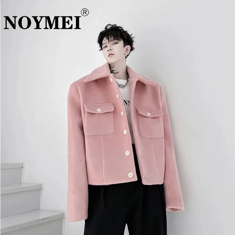 Pink Wool Lapel Jacket for Men Casual Winter Fashion with