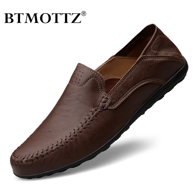 Men's Genuine Leather Loafers Breathable Slip-On Casual Moccasins, Plus  Size 37-47