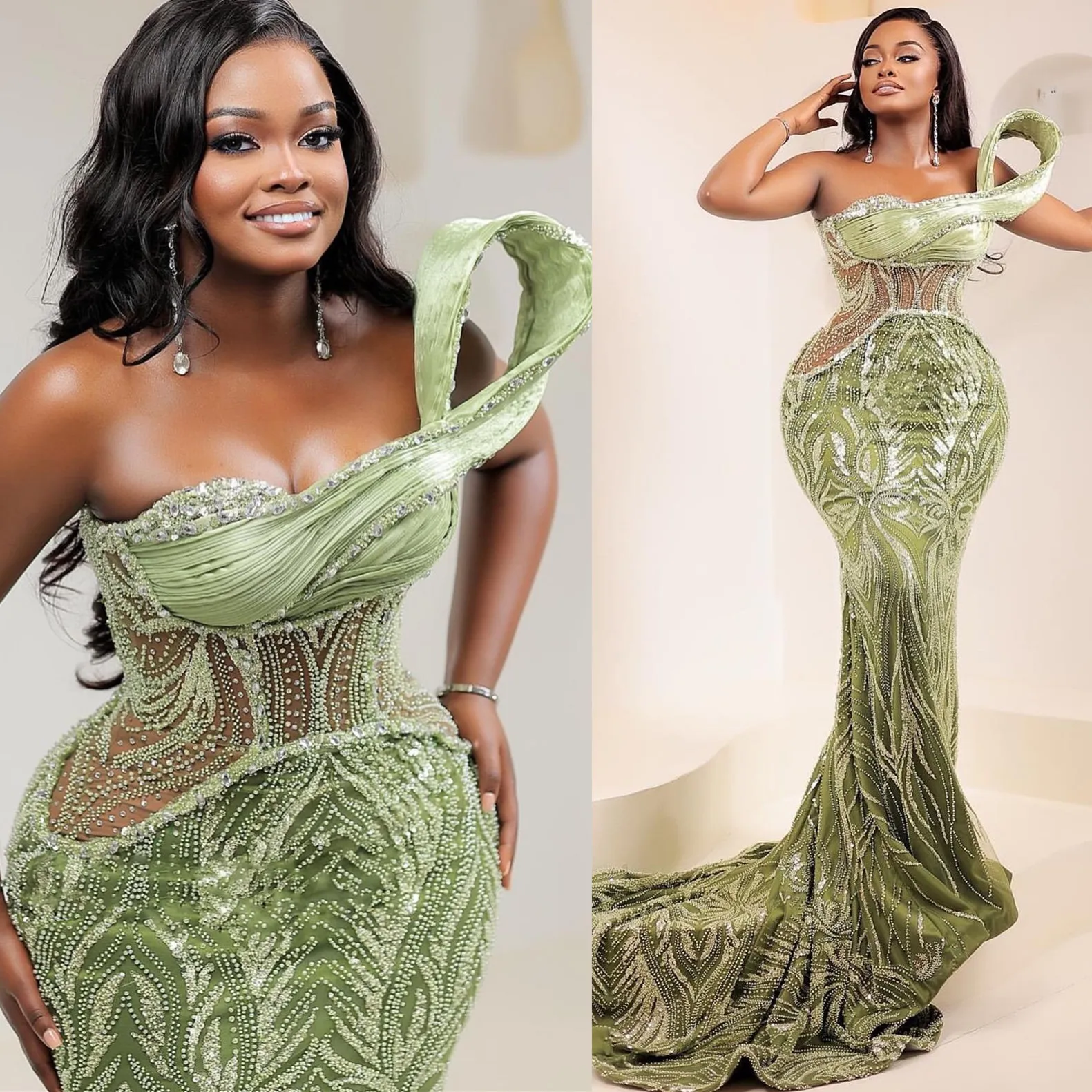 Plus Size Olive Green Mermaid Green Sparkly Prom Dress With Beaded Sequins For Special Occasions Evening Formal Parties Second Reception Birthday And Engagement Gowns 2022 Collection From Chic cheap 2...