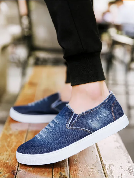 ?Men\'s Denim Canvas Slip-On Orthopedic Comfortable Vintage Fashion Loafers Mens Retro Denim Orthopedic Slip on Loafers Walking Shoes  main image 4