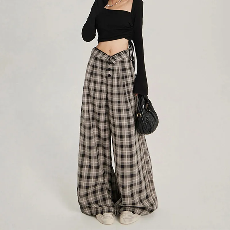 Womens Grey Plaid Pants Baggy Streetwear 90s Aesthetic Harajuku