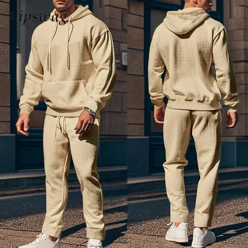 Ameri◆RECOVER WAFFLE PANTS、HOODIE set COOFANDY Men's Tracksuits 2 Pieces Waffle Hoodies Sweatsuit Sets