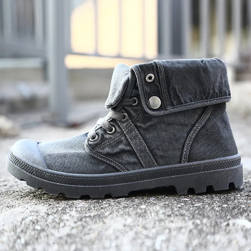 Men Canvas Combat Boots Lace-Up Ankle Sneakers High-top  display picture 2