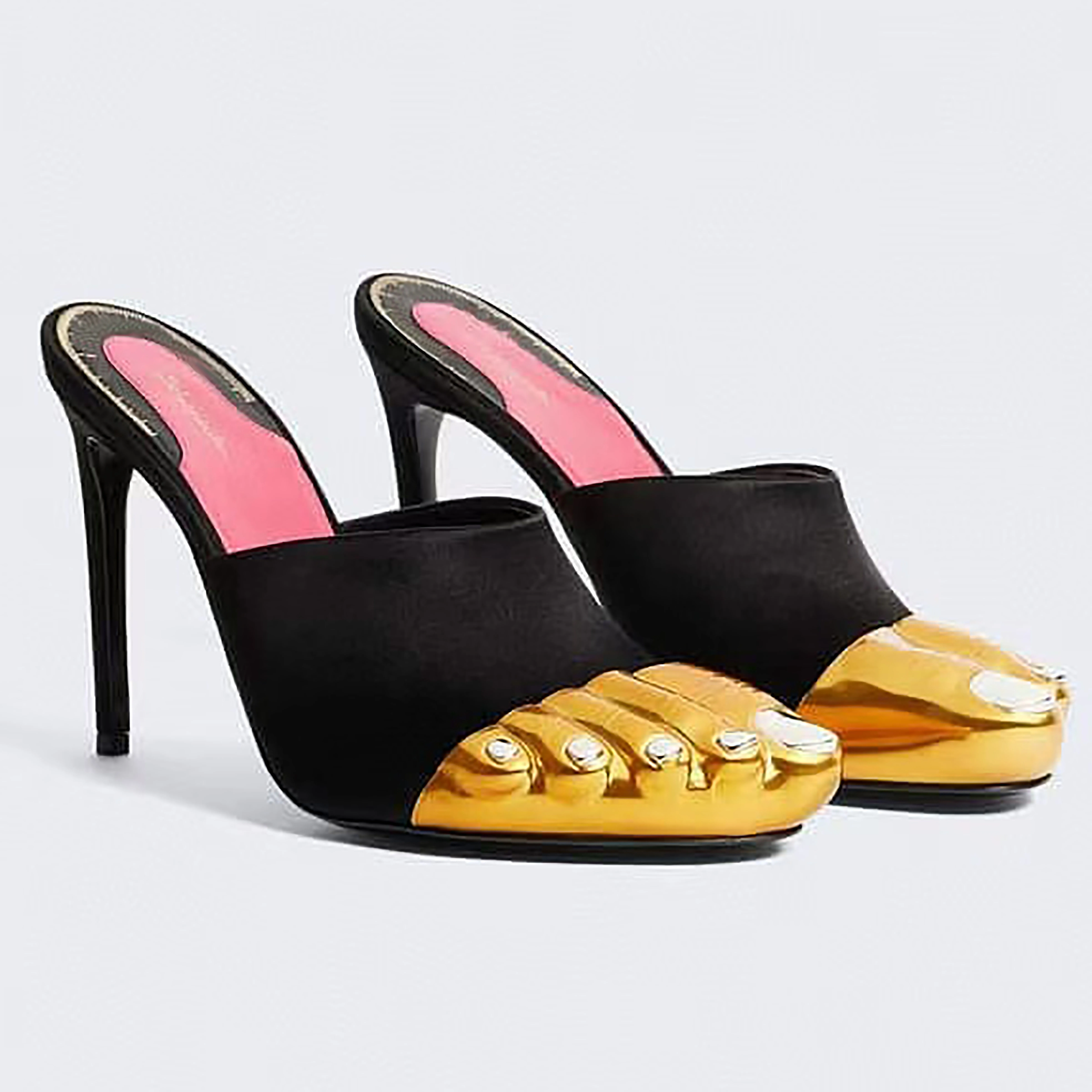 Luxury Dress Shoes Designer High Heels Genuine Leather TOE MULES Gold Tone  Black Womens Heel Fashion Sandals Party Stiletto Heel evening shoes With ...