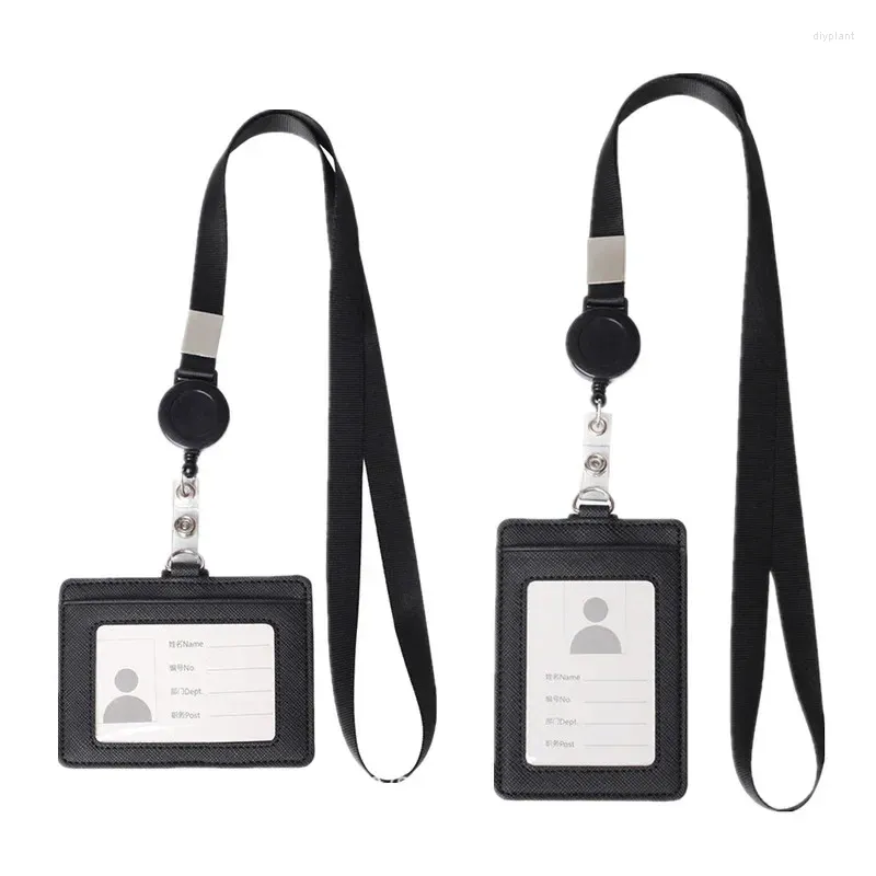 Neck Card Card Holder ID Tag Work Permit Sleeve with PU Leather and Neck Lanyard ...