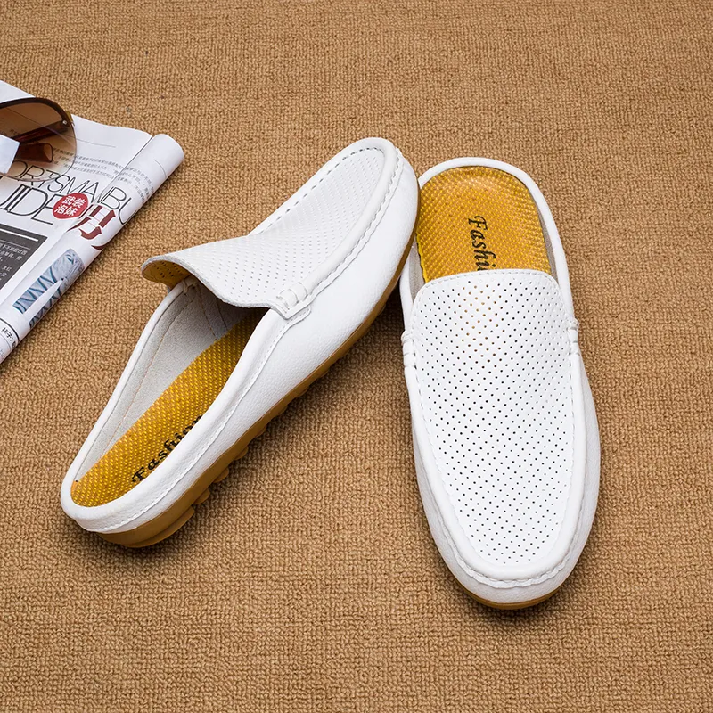 Summer Genuine Leather Casual Slip On Half Shoes For Men Loafers Flats Slippers Summer Genuine Leather Casual Slip On Half Shoes For Men  main image 2