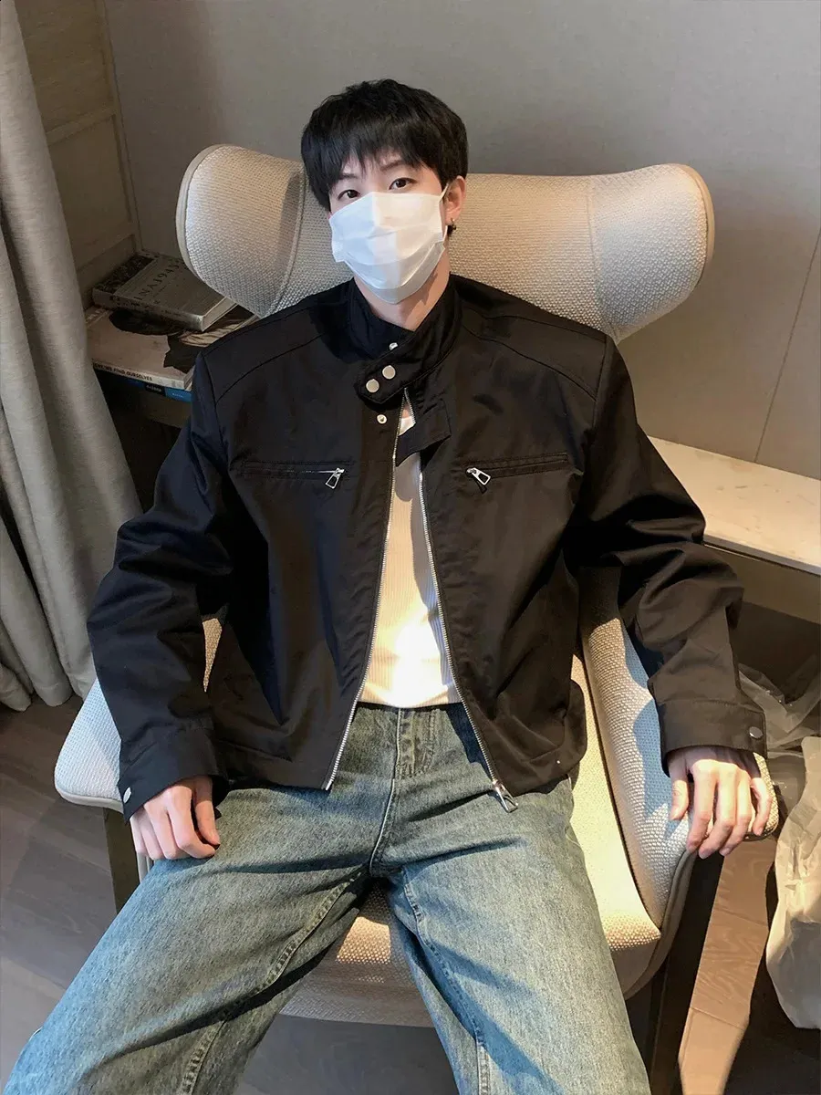 Save Big on Bulk Stand Collar Zipper Jacket Vintage High End Metal Zipper  Jacket Cropped Stand Collar For Men Trendy American Style Niche Feel 240829 