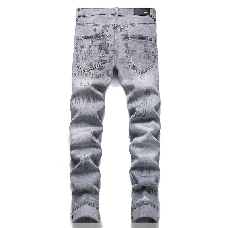 HOT Torn Jeans For Men Mens Grey Ripped Jeans Slim Fit Mens