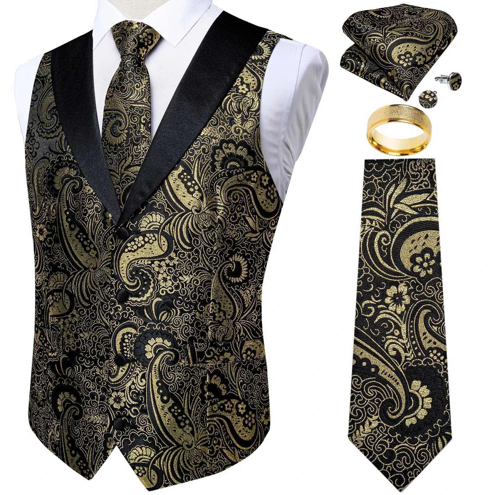 Schwarzer Tuxedo Weste Set: Paisley Teiliger Anzug Mit Weste